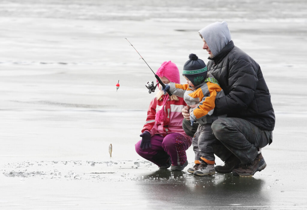 Family ice fishing