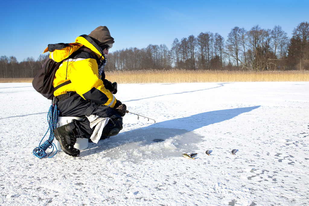 Ice fishing ultralight reel and rod.